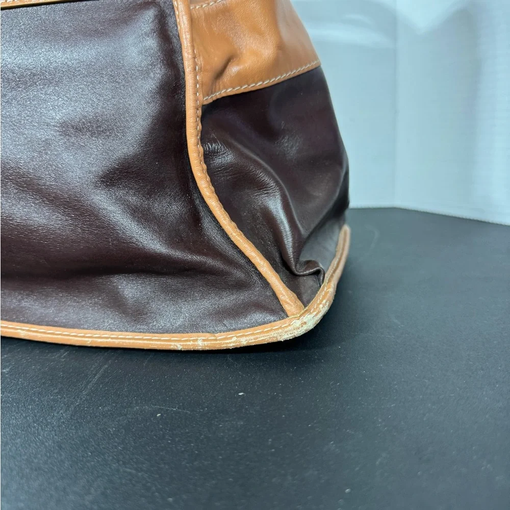 bo'n Brown Leather Tote‎ Bag Satchel Buckle Accent Pocketbook Handbag Purse